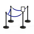 Montour Line Stanchion Post and Rope Kit Black, 4CrownTop 3Blue Rope 8.5x11V Sign C-Kit-3-BK-CN-1-Tapped-1-8511-V-3-PVR-BL-PS